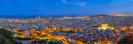 Barcelona Spain, high angle view night panorama city skyline view from Bunkers del Carmelの写真素材