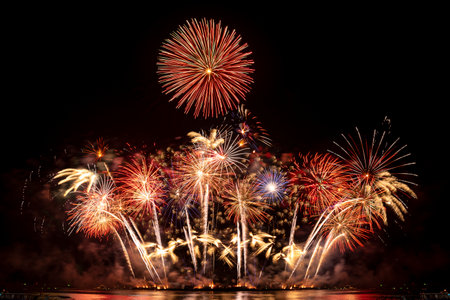 Real Fireworks display celebration, Colorful New Year Fireworkの写真素材