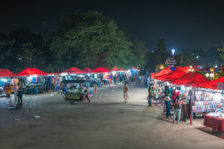 Vientiane, Laos - October 14, 2018 : night city skyline at Vientiane night marketのeditorial素材