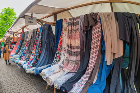Berlin, Germany - MAY 10, 2017: shop at Wochenmarkt am Maybachufer the famous Turkish market at Berlin Germanyのeditorial素材