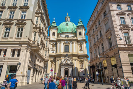Vienna, Austria - April 21, 2019: city skyline at St. Peter's Catholic Church and Graben Kohlmarkt shopping streetのeditorial素材