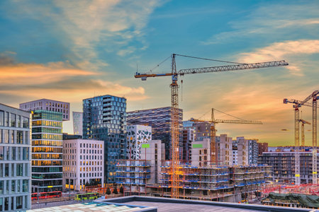 Oslo Norway, sunrise city skyline at business district and Barcode Project