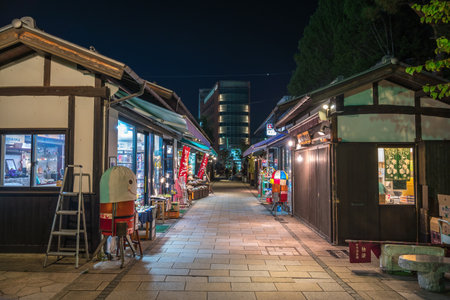 Matsumoto, Japan - November 2, 2019 : night city skyline at Nawate street the famous shopping street in Matsumoto cityのeditorial素材