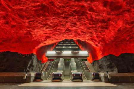 Stockholm, Sweden - April 9, 2018: Stockholm Sweden at Solna Centrum Metro Stationのeditorial素材