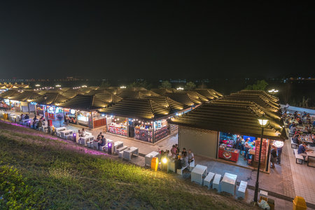 Vientiane, Laos - October 14, 2018 : night city skyline at Vientiane night marketのeditorial素材