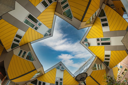 Rotterdam, Netherlands - May 4, 2017: looking up at the Cube Houses beautiful architecture in Rotterdamのeditorial素材