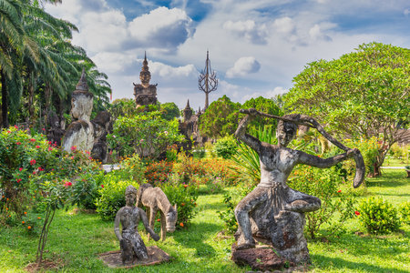 Vientiane Laos, statue at Buddha Park Xieng Khuanの写真素材