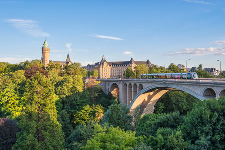 Grand Duchy of Luxembourg, city skyline at Pont Adolphe Bridgeのeditorial素材