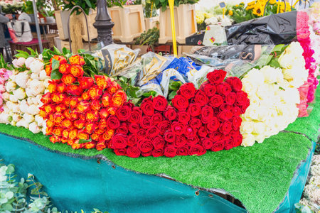 Paris, France - May 4, 2017: fresh flowers retail shop at Aligre Market in Parisのeditorial素材