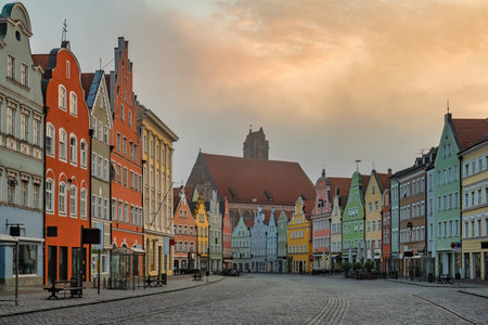 Landshut Germany, sunrise city skyline at Old Town Altstadt streetの写真素材