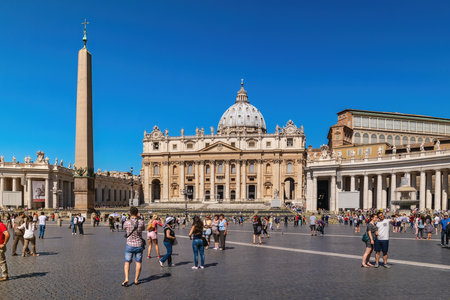 Rome, Vatican, Italy - June 21, 2015: Rome Vatican Italy architecture at St. Peter's Basilica Dome with some touristのeditorial素材