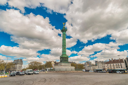 Paris, France - May 4, 2019: Paris France city skyline at Place de la Bastilleのeditorial素材