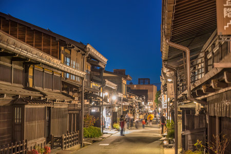 Takayama Gifu Japan, night city skyline at Takayama old town Sannomachi streetのeditorial素材