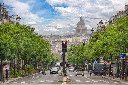 Paris, France - May 15, 2023: city skyline time lapse and Paris Pantheonのeditorial素材