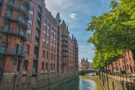 Hamburg Germany, city skyline at Speicherstadt and canalの写真素材