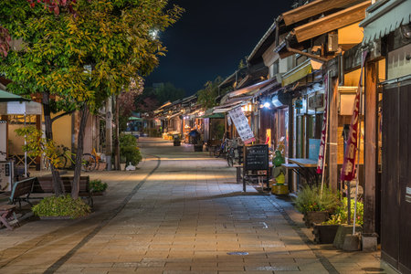 Matsumoto Nagano, Japan - November 2, 2019 : night city skyline at Nawate street the famous walking...