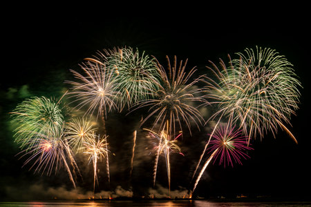 Real Fireworks display celebration, Colorful New Year Fireworkの写真素材