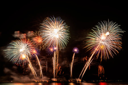Real Fireworks display celebration, Colorful New Year Fireworkの写真素材