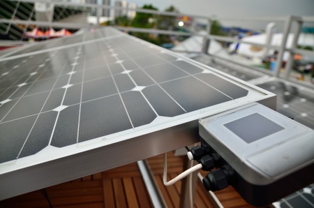 the solar cell and meter in cloudy dayの写真素材