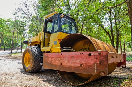 Heavy tandem Vibration roller in forestの写真素材