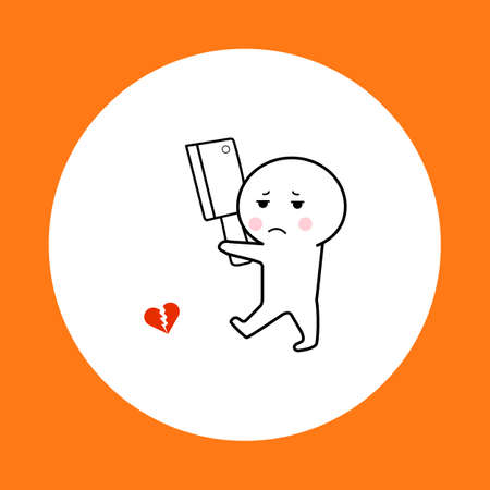 Cartoon round head broken heart from love taking a knife to slice the broken heartのイラスト素材