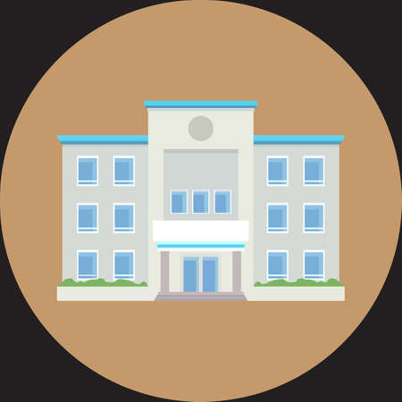 American or European buildings with trees and shrubs. Urban landscape with facades of houses with windows and doors in cartoon flat vector patternのイラスト素材
