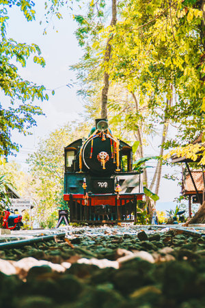 The locomotive is parked for everyone to study.の写真素材