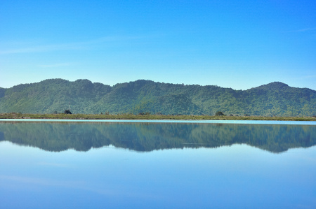 Landscape of reservoir and mountain in Nakhon Nayok, Thailand