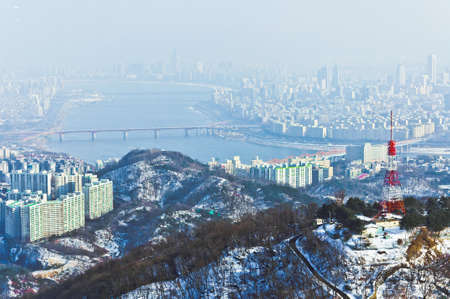 Seoul scenery from the top of Seoul Tower in winter seasonのeditorial素材