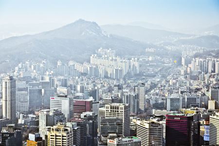 Seoul scenery from the top of Seoul Tower in winter seasonのeditorial素材