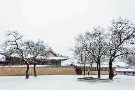 Gyeongbokgung Palace have snowy in winter season,South Koreaのeditorial素材