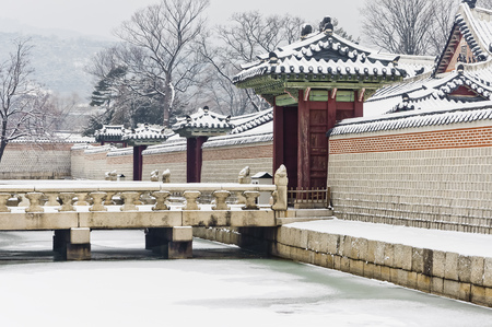 Gyeongbokgung Palace have snowy in winter season,South Koreaのeditorial素材