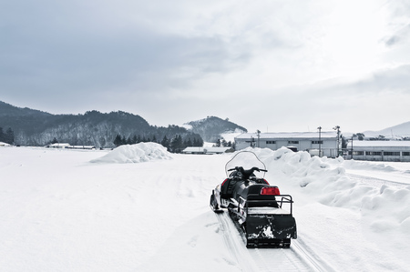 Snowmobile parking in the mountains ski resort, South Koreaの写真素材