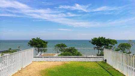 Amazing view of sky and grass from rooftop on ocean background.の写真素材