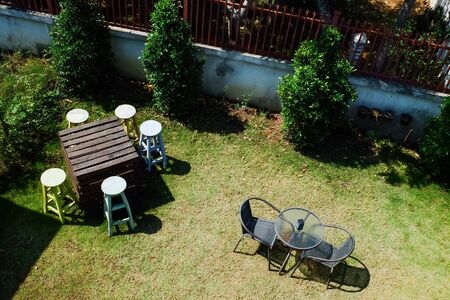 Outdoor top view of a smoking area in a cafe.のeditorial素材