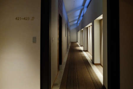 A snug corridor in the hotel with carpet.のeditorial素材