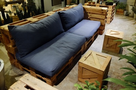 Seating in empty cafe with industrial style.のeditorial素材
