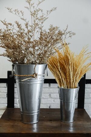 Dried flowers decoration in vast, Vintage style interior.の写真素材