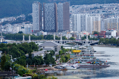 architecture and landscape at Erhai lake Dali,, Yunnan province, Chinaのeditorial素材