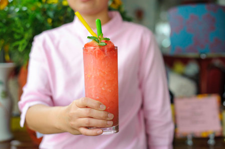 Butler serving juiceの写真素材