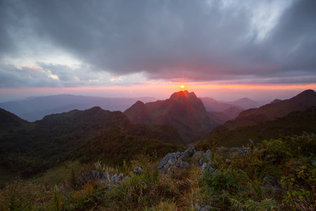 sunset over the mountains Doi Luang Chiang Dao , Chiang Mai ,Thailand