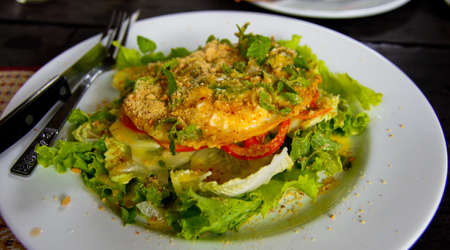 Fried egg saladの写真素材