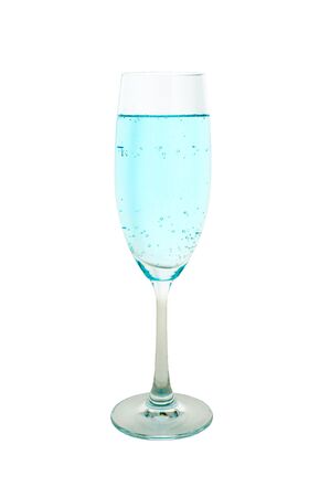 Glass of pouring water isolated on white  の写真素材
