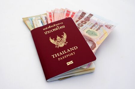 Thai passport and Thai money .の写真素材