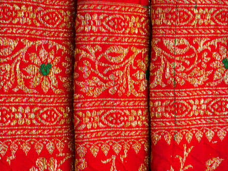 Red Thai woven fabrics.