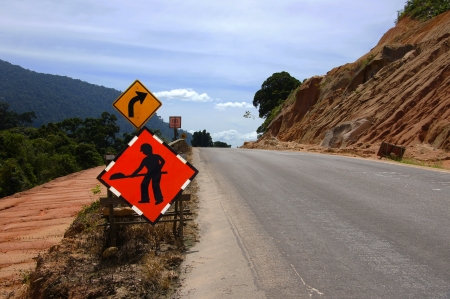 sign  Work in progress  on the roadの写真素材