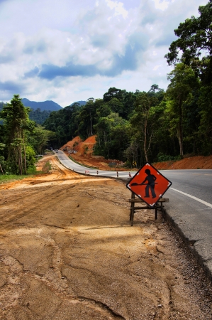 sign "Work in progress" on the roadの写真素材