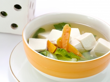Tofu and vegetable soup.の写真素材