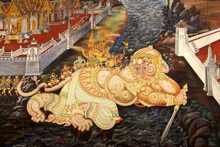 BANGKOK THAILAND-APRIL 22  Ramayana paintings  Royal Palace of Thailand on april 22, 2013 in Bangkok Thailandのeditorial素材