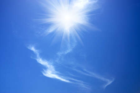 Blue sky with cirrus cloud closeup.の写真素材